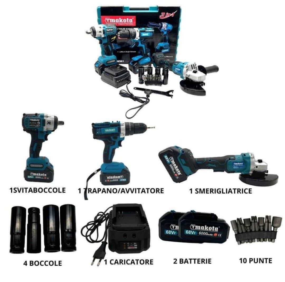 Professional 3 in 1 Work Suitcase Kit - Drill driver, Flex grinder, impact driver.