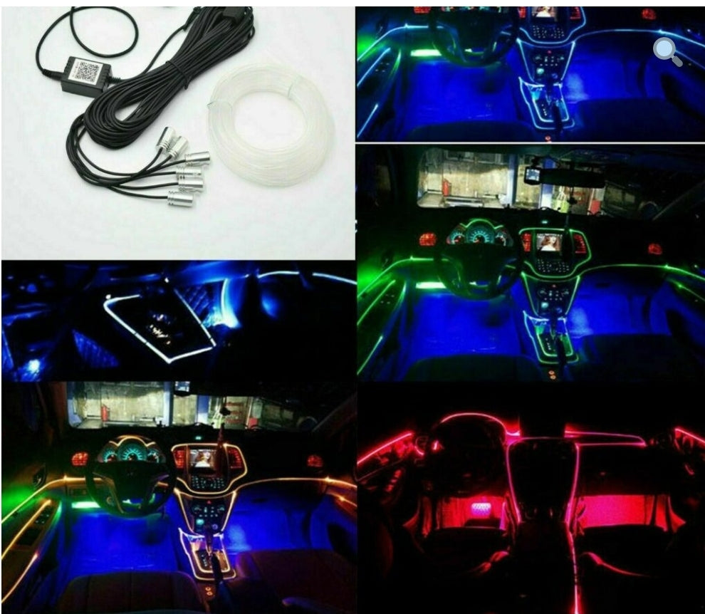 Luci Ambiente Auto, Ambient Light, Comando App, Fibra ottica 6M, RGB, Comando Musicale, Universale.