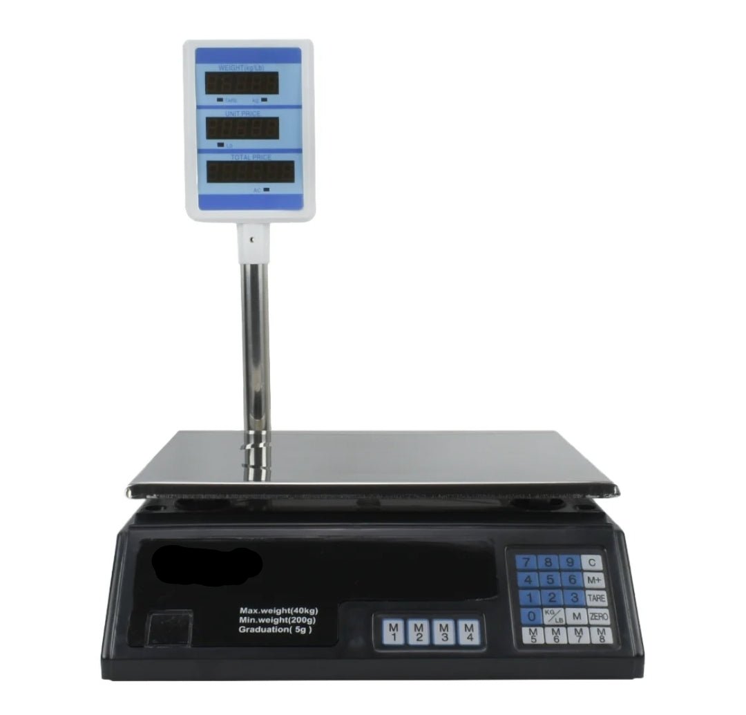 Bilancia Digitale Elettronica, Professionale, Bilancia da 40KG, Triplo Display, Ricaricabile, Alimentatore