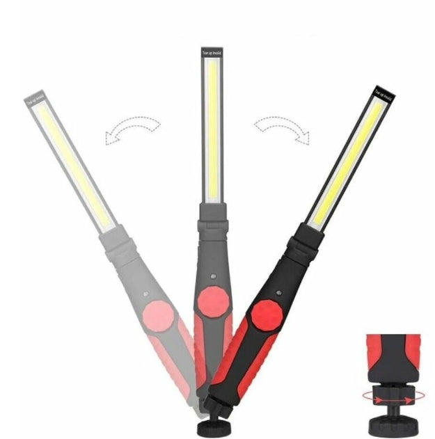 Torcia Led Ricaricabile, USB, Lampada Lavoro, Portatile, Base Calamitata, Regolabile