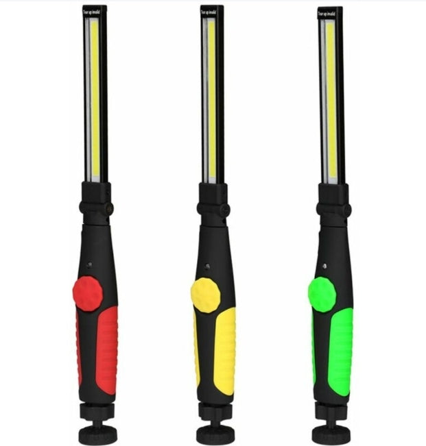 Torcia Led Ricaricabile, USB, Lampada Lavoro, Portatile, Base Calamitata, Regolabile