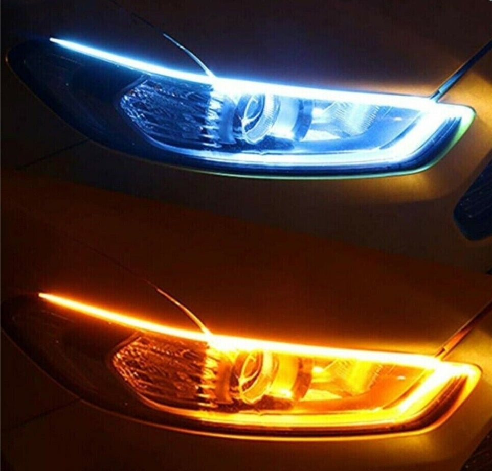 Led Flessibile per Auto 2pz, Fari Auto, Illuminazione, da 60cm, Striscia Led, Bianco & Giallo.