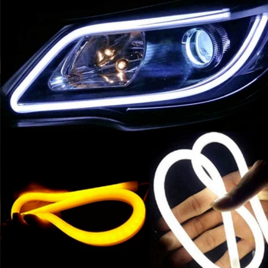 Led Flessibile per Auto 2pz, Fari Auto, Illuminazione, da 60cm, Striscia Led, Bianco & Giallo.