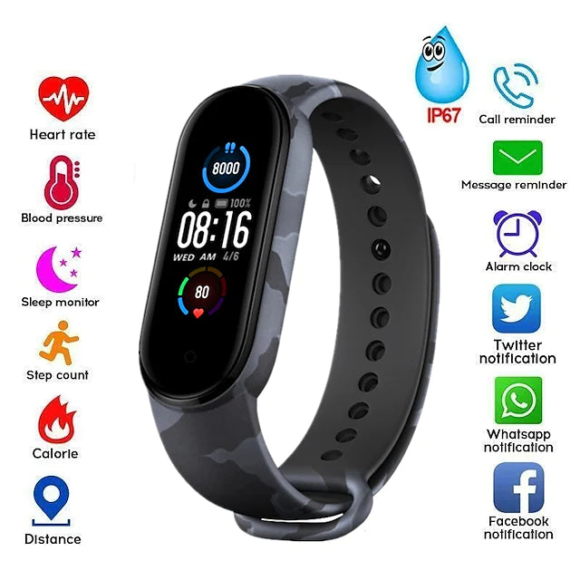 iPS Smartwatch M5 - 0,69 pouces Smartwatch Bluetooth Podomètre Rappel d'appel Tracker d'activité Compatible avec Android iOS Femmes Hommes Étanche Longue Veille.