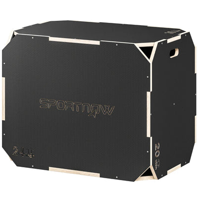 SPORTNOW Plyo Box in Legno 3 in 1, Box Pliometrico per Salti Antiscivolo con Maniglie per Allenamento in Casa Palestra, 76x61x51 cm, Nero