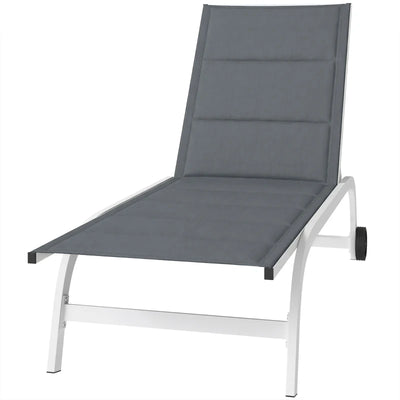 Outsunny Lettino Prendisole da Giardino con Ruote, in Texteline con Telaio in Alluminio, Grigio Scuro e Bianco