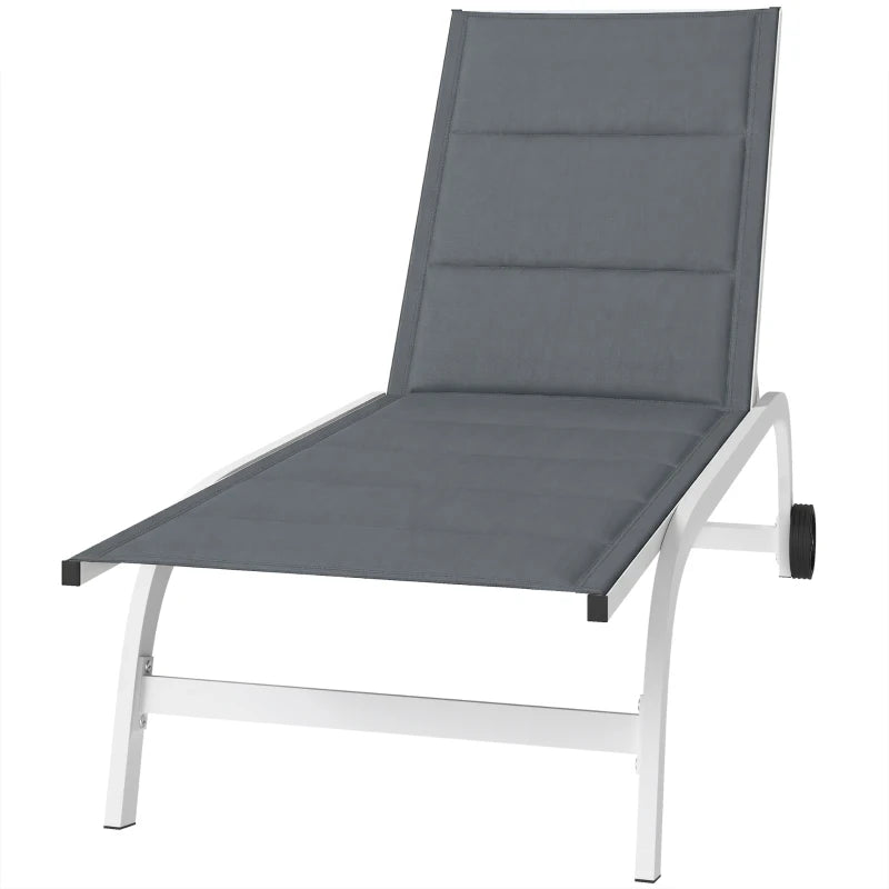 Outsunny Lettino Prendisole da Giardino con Ruote, in Texteline con Telaio in Alluminio, Grigio Scuro e Bianco