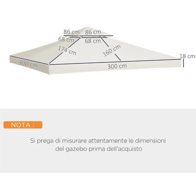 Outsunny Telo Gazebo 3x3 m a 2 Livelli in Poliestere Resistente, Copertura Gazebo 3x3 con 8 Fori di Drenaggio e Cinghie in chiusura a strappo, Crema