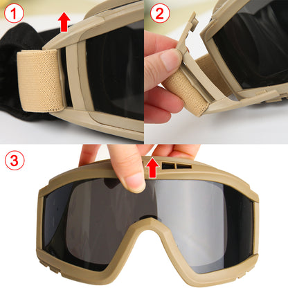 Tactical Glasses, Airsoft, Set of 3 Lenses, Windproof, Dustproof, Safe Protection, Yellow