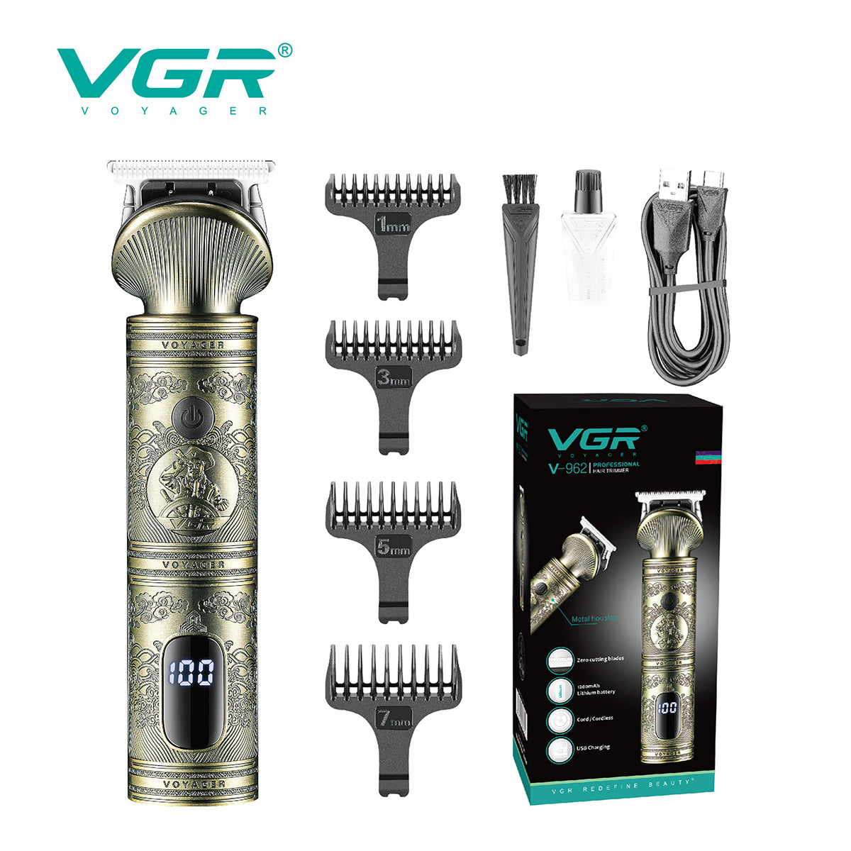 VGR Tagliacapelli | Professionale | USB | Accessori | VGR V-962