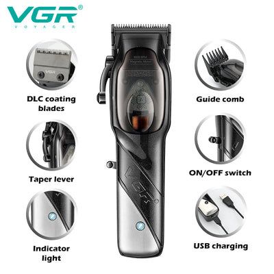 VGR Rasoio Capelli | Professionale | Cordless | USB | Ricaricabile |  Rivestimento in DLC | V-002