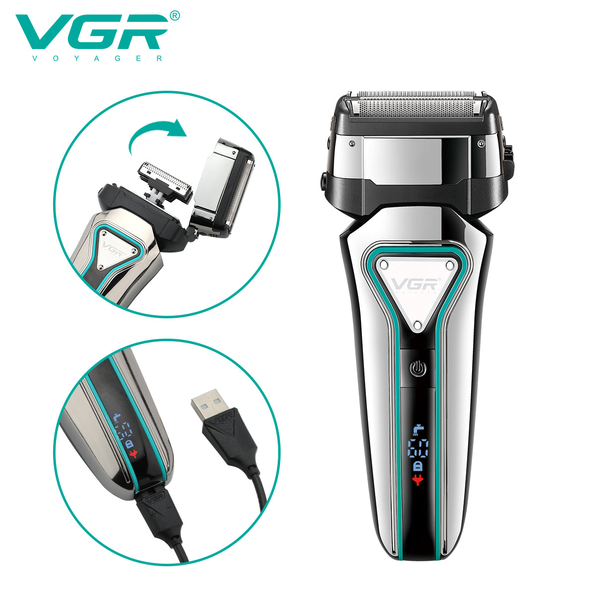 VGR Rasoio Elettrico Professionale |  Batteria | Ricaricabile | Barba | Capelli V-333