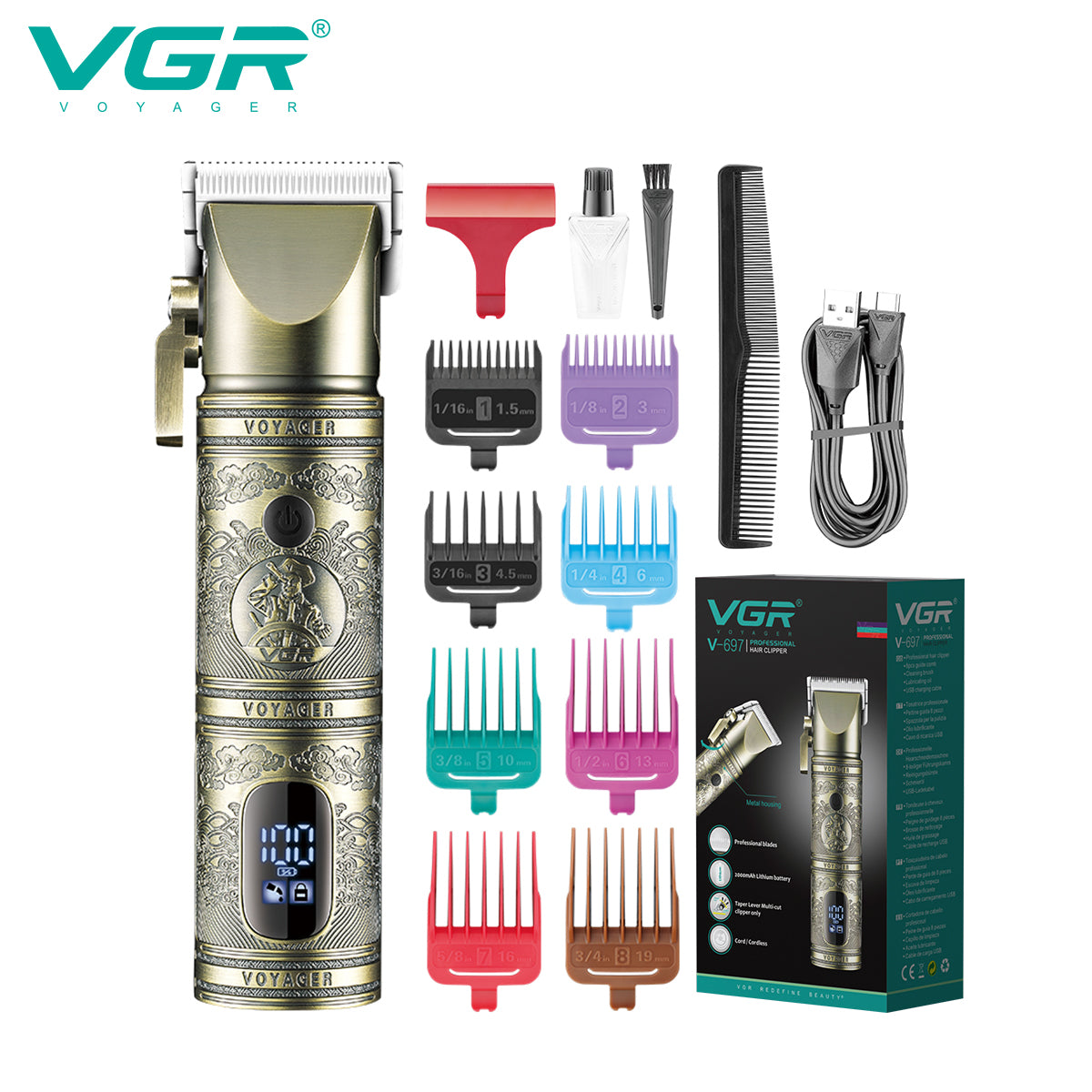 VGR Rasoio Capelli | Taglia Capelli |  Display | Senza Filo | Ricaricabile | VGR V-697