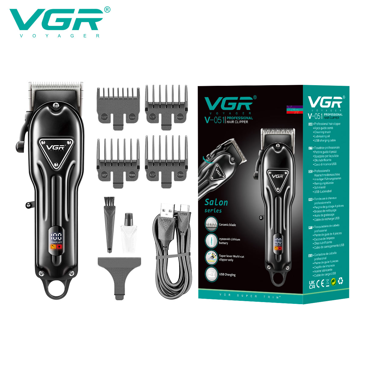 VGR Rasoio Professionista | Batteria | Registrabile | Portatile | Digitale Visualizzazione | Tagliatore per Uomini V-O51