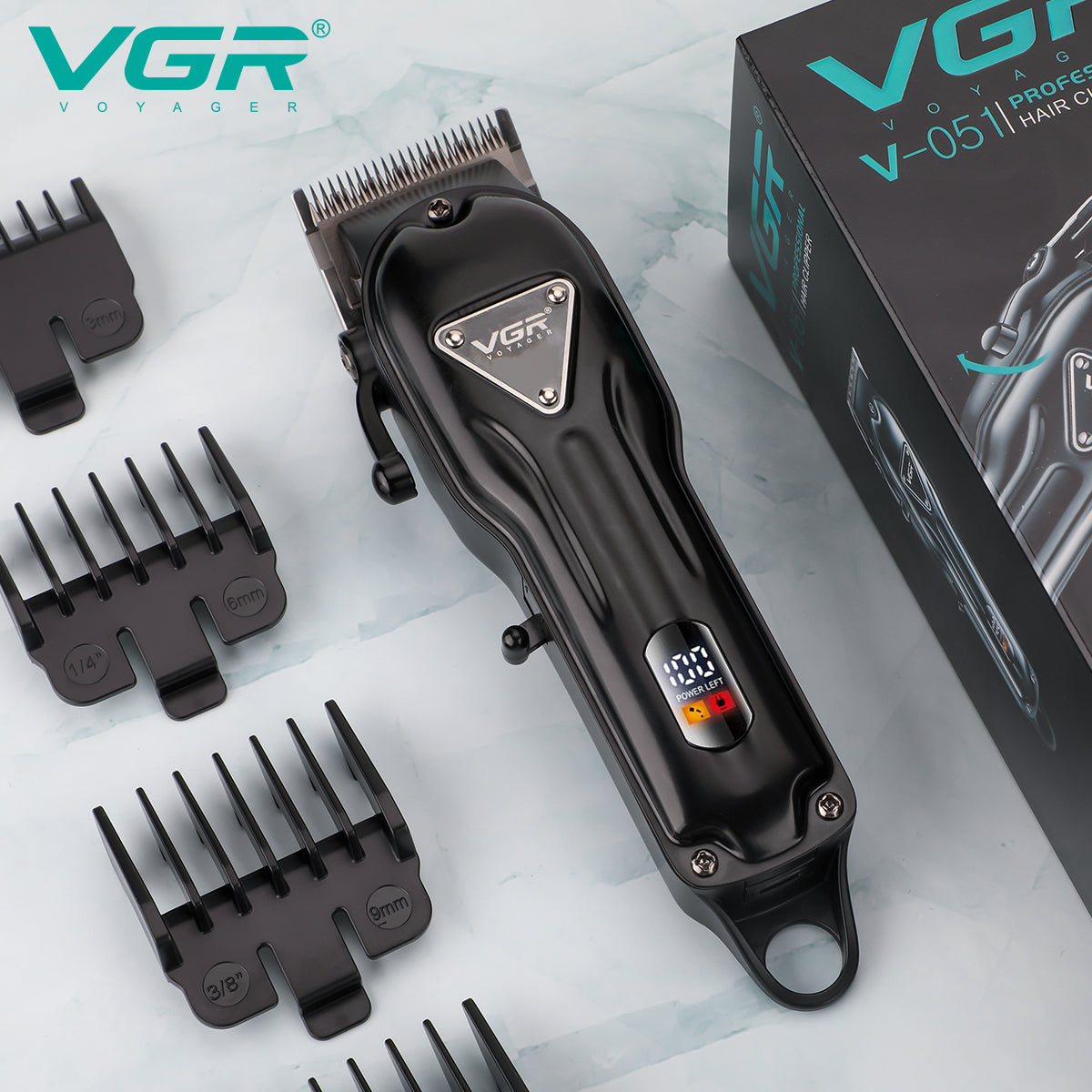 VGR Rasoio Professionista | Batteria | Registrabile | Portatile | Digitale Visualizzazione | Tagliatore per Uomini V-O51