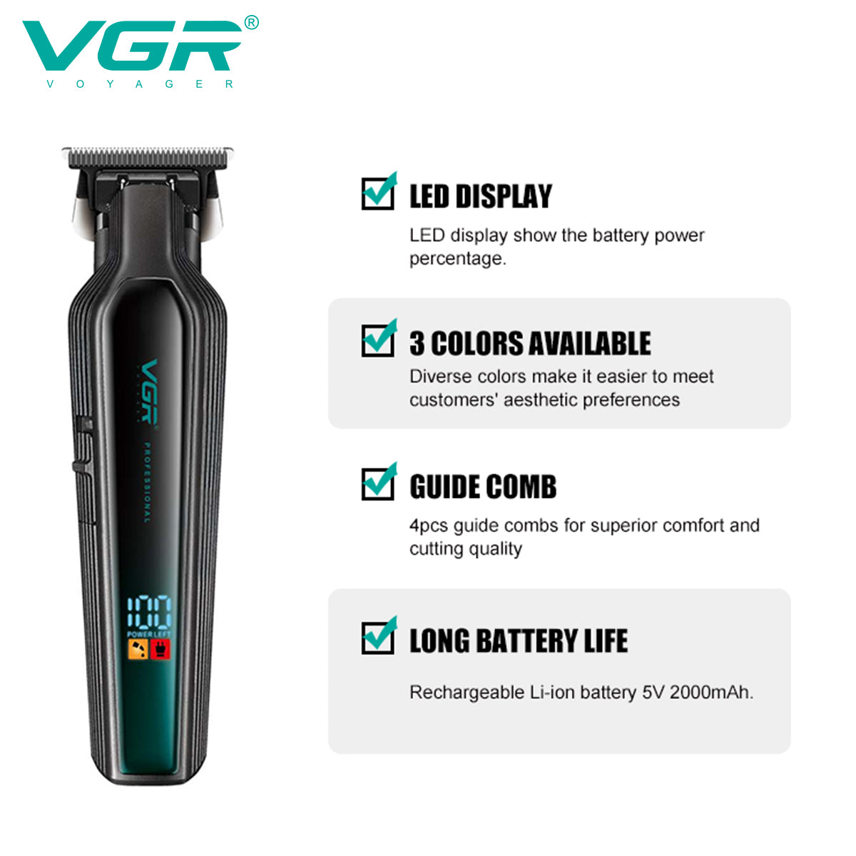 VGR Taglia Barba | Trimmer | Professionale | Ricaricabile | USB | Impermeabile | V-930