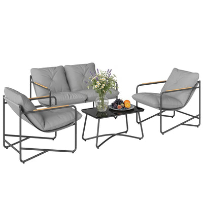 Outsunny Salotto da Giardino 4 Posti con Divanetto 2 Posti e 2 Poltrone con Cuscini, Grigio Chiaro