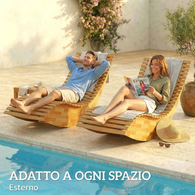 Outsunny Set di 2 Sedia Dondolo Esterno, Sdraio Pieghevole Ergonomica Legno Acacia, Naturale.