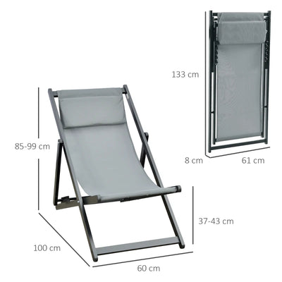 Outsunny Set 2 Sedie Poltrona Sdraio da Esterni, Pieghevoli e Reclinabili, in Alluminio, 100x60x85 cm, Grigio Scuro