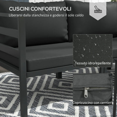 Outsunny Set da Giardino 7 Pezzi in Acciaio e Poliestere con 5 Sedie con Cuscini e 2 Tavolini da Caffè, Grigio