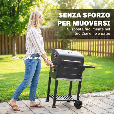 Outsunny Barbecue a Carbone con Termometro per Patio e Giardino, Nero