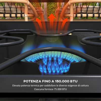 Outsunny Fornello a Gas da Campeggio con 2 Bruciatori 150,000 BTU in Metallo con Gambe Rimovibili, Nero