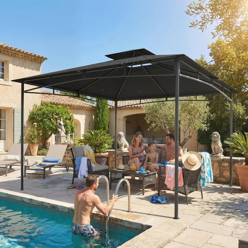 Outsunny Gazebo da Giardino Gazebo da Esterno Doppio Tetto 3x3 m Grigio Scuro