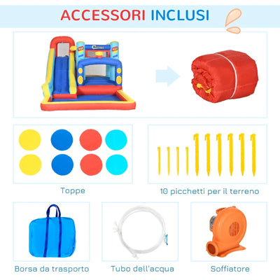 Outsunny Castello Gonfiabile per Bambini 3-8 Anni con Trampolino, Scivolo e Piscina, 435x245x200cm
