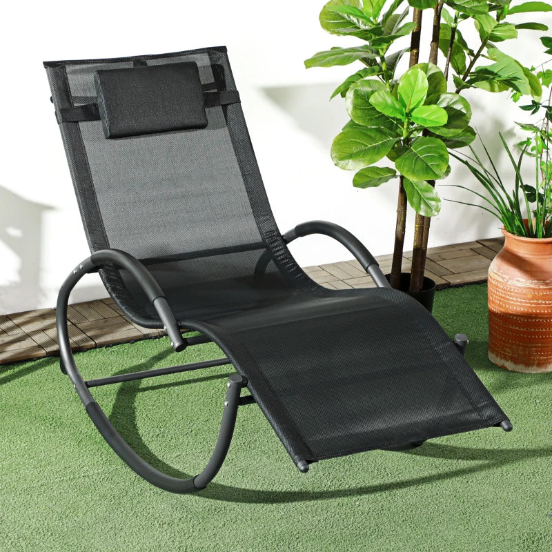Outsunny Sedia Sdraio a Dondolo Zero-Gravity da Esterno Impermeabile con Poggiatesta, 155x61x88 cm, Nero