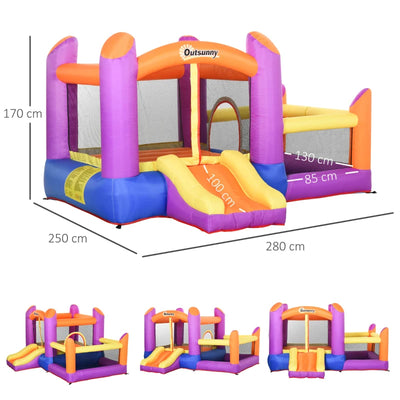 Outsunny Castello Gonfiabile per Bambini da Giardino, Parco Acquatico Gionfiabile con Scivolo, Trampolino e Piscina , Multicolor, 280x 250x170cm
