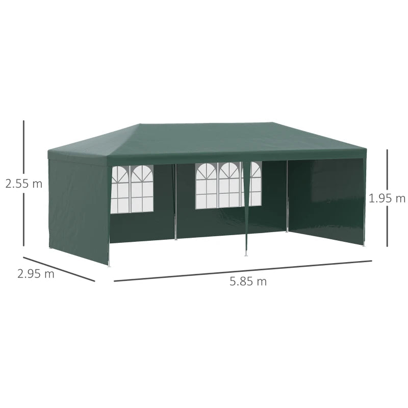 Outsunny Gazebo da Giardino 6x3 m per Eventi con Pareti Rimovibili e Finestre Trasparenti, Verde