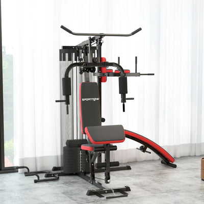 SPORTNOW Stazione Fitness Multifunzione per Allenamento del Corpo, in Acciaio e PU, 225x175x200 cm, Nero