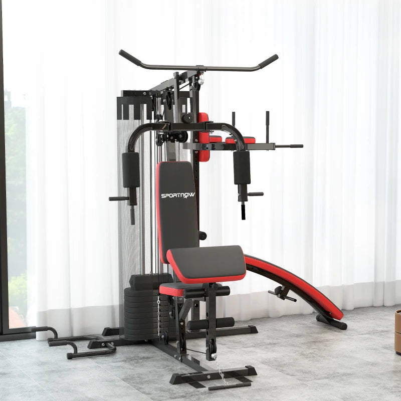SPORTNOW Stazione Fitness Multifunzione per Allenamento del Corpo, in Acciaio e PU, 225x175x200 cm, Nero