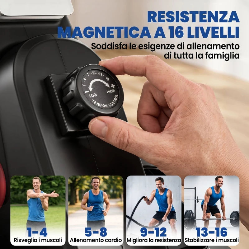 SPORTNOW Vogatore, 16 livelli resistenza magnetica, binario alluminio, Bluetooth, compatibile APP.