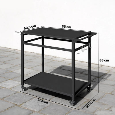Outsunny Carrello Barbecue, 2 Ripiani, Supporto Pizza, Portasacchi e Ganci, Nero.