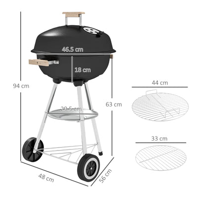 Outsunny Carrello per Barbecue con Piano in Acciaio e Ripiano Richiudibile, Ruote e Ganci, 91x58x76 cm, Nero (Copia)