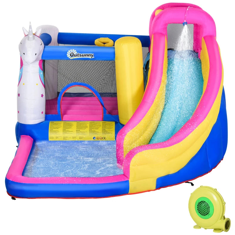 Outsunny Castello Gonfiabile per Bambini con Scivolo, Piscina e Canestro da Basket, Gioco Gonfiabile Gigante e Rimbalzante per 3 Bambini, 360x305x210 cm