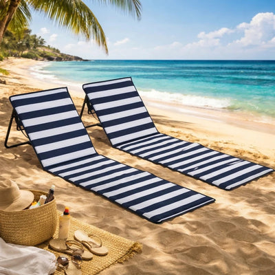 Outsunny Set 2 Sdraio da Spiaggia Pieghevoli e Regolabili con Tasca, in Acciaio e Poliestere, 142x51x40 cm, Multicolore