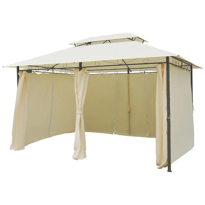 Outsunny Gazebo da Giardino 3x4 m con Tende e Tetto a 2 Livelli Bianco Crema