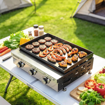 Griglia a Gas Outsunny, portatile da tavolo con vaschetta raccogligrasso, colore nero.