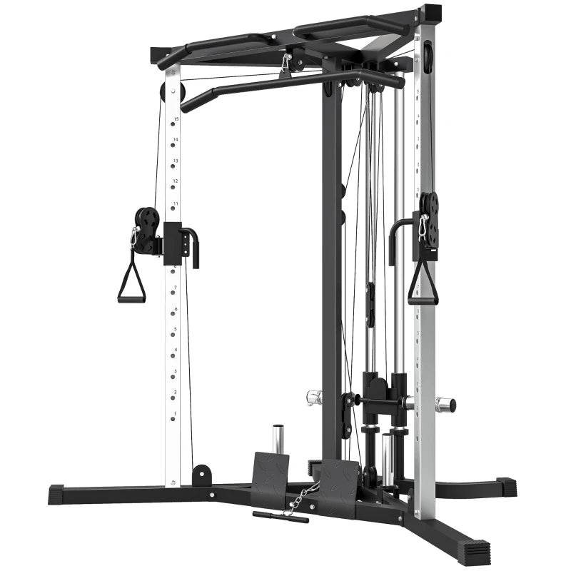 Stazione Fitness per Allenamento Totale con Sbarra per Trazioni e Bilanciere, in Acciaio, 170x139x200 cm, Nero