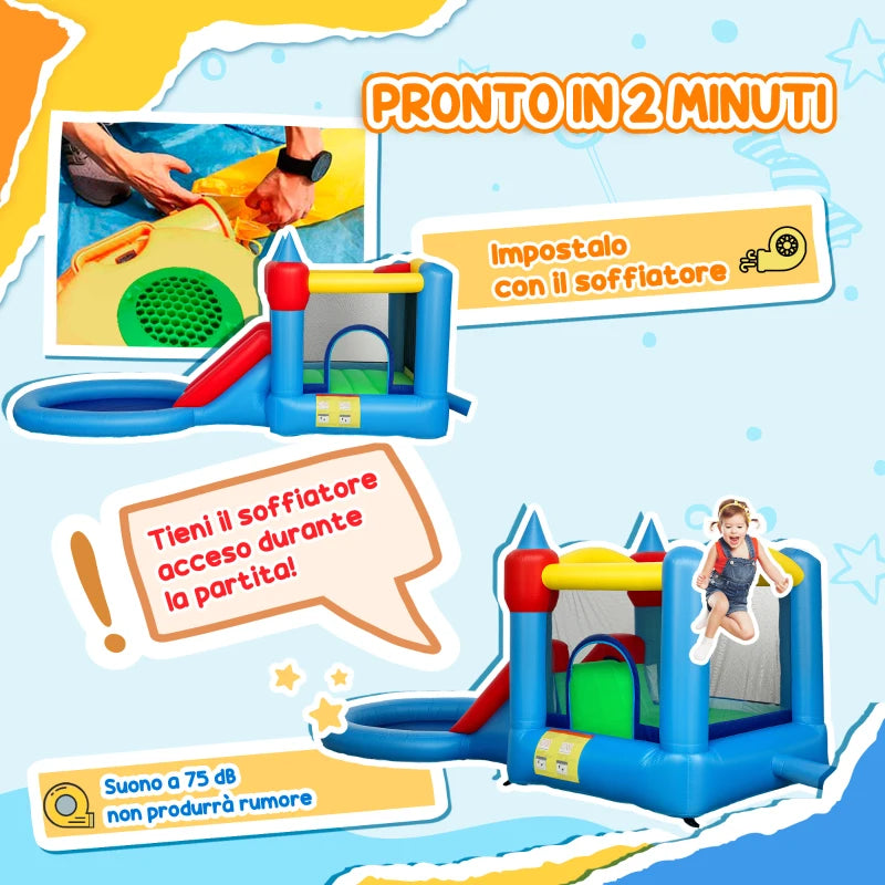 AIYAPLAY Castello Gonfiabile Trampolino 4 in 1, Scivolo, 415x205x190cm, Multicolore