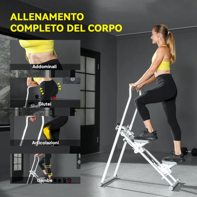 SPORTNOW Stepper Vertical Climber Pieghevole con Impugnatura Regolabile, Pedali Antiscivolo e Monitor LCD, Bianco