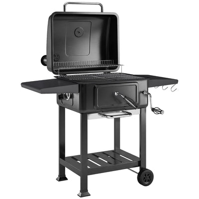 Outsunny Barbecue a Carbone, Griglia Smoker con Ruote per Uso Esterno, Nero