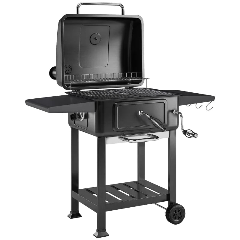 Outsunny Barbecue a Carbone, Griglia Smoker con Ruote per Uso Esterno, Nero