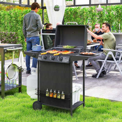 Outsunny Barbecue a Gas con 4 Bruciatori Indipendenti e Coperchio con Termometro, 108x54x97 cm, Nero