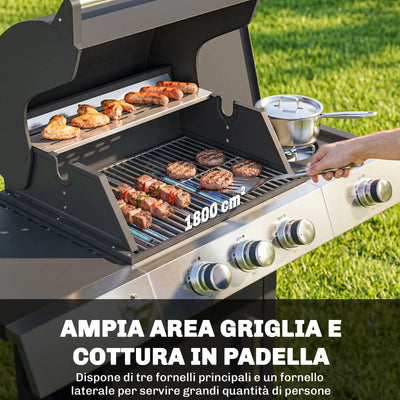 Outsunny Barbecue a Gas con 3 Fuochi e Bruciatore Laterale, 109x50x109 cm, Nero