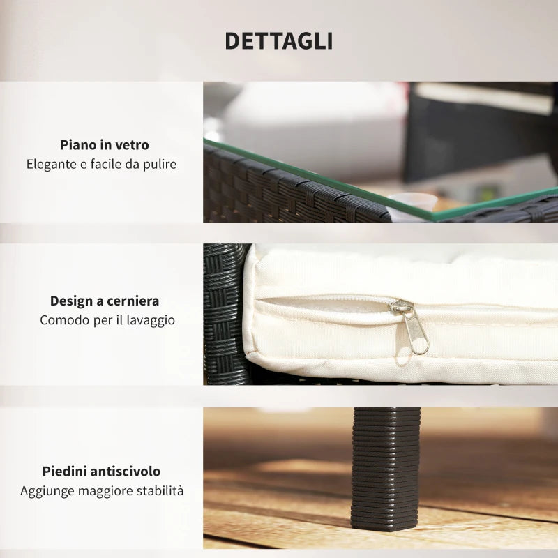 Outsunny Set da Giardino 4Pezzi in Rattan con 2 Sedie, Poltrona da Giardino a 2 Posti e Tavolino Basso