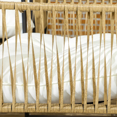 Outsunny Set da Giardino 4 Pezzi in Rattan con Divanetto, 2 Sedie e Tavolino da Caffè, Nero, Marrone e Crema