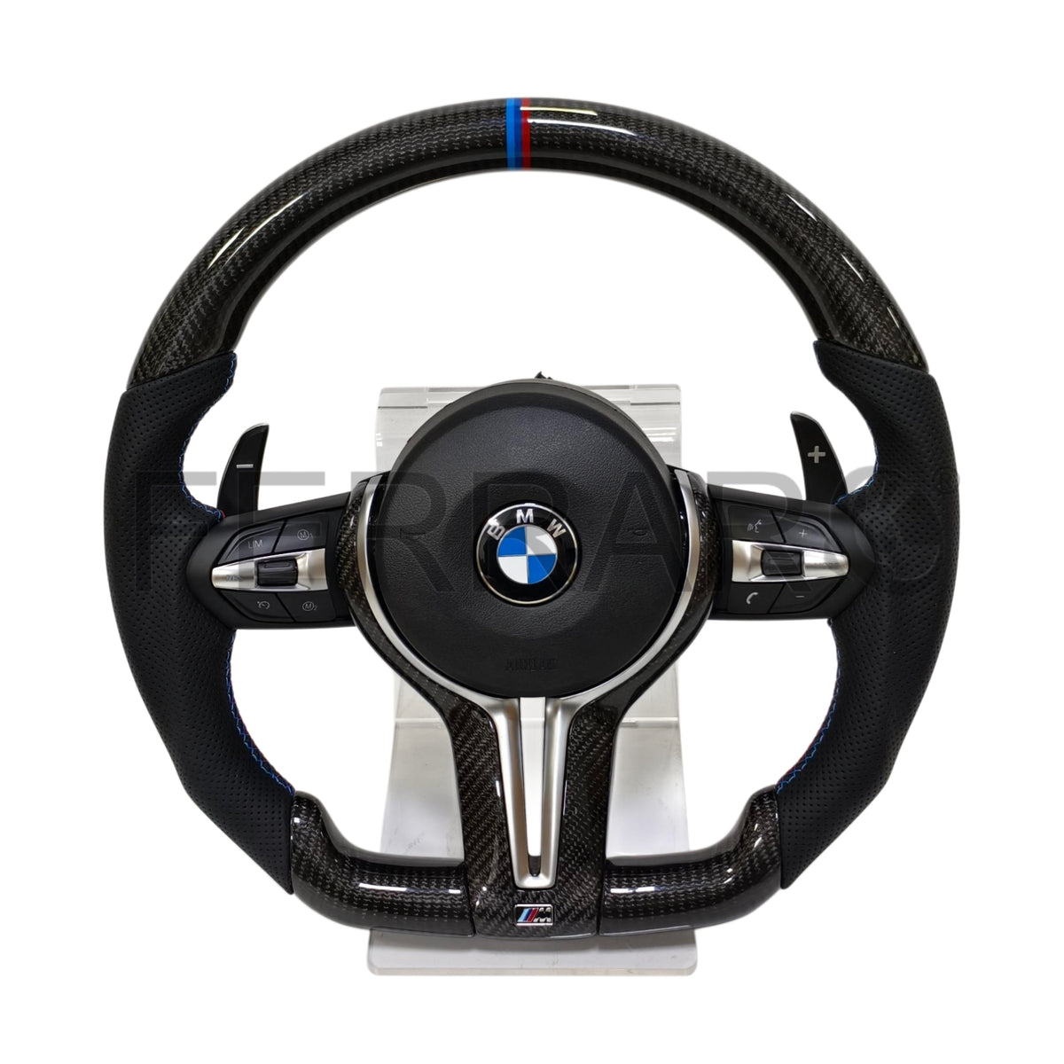 (PRENOTA) Volante per BMW, Carbonio, Etichetta Multicolore, Cromatura, Filo Multicolore